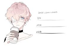 a drawing of a person holding a coffee cup and looking at the camera with his eyes closed