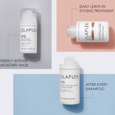 Olaplex No.5 Hair Maintenance Conditioner, No.6 Bond Smoother & No.8 Bond Intense Moisture Mask Trio Kit Includes: Full Size No.5 Hair Maintenance Conditioner (250ml / 8.5oz) Full Size No.6 Bond Smoother (250ml / 8.5oz) Full Size No.8 Bond Intense Moisture Mask (250ml / 8.5oz) Hair Type : All, Chemical, Thermal, And Color Treated Hair Guaranteed Authentic Because I'm A Licensed Cosmologist In The State Of Ct. Brand New,Sealed, Never Used Have Any Questions ? Please Ask Below :) Olaplex No 8, Olaplex Products, Treat Damaged Hair, Hair Repair Treatments, Damaged Hair Repair, Brittle Hair, Hair Maintenance, Hair Strengthening, Hair Repair