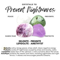 Experience peaceful sleep with our curated selection of crystals! Our Nightmare Prevention Kit includes tumbled stones, specially chosen to ward off night terrors and invite dreamy tranquility. Elevate your bedtime routine and embrace healing vibrations for serene slumber. Follow us for more crystal magic! Crystals To Help With Nightmares, Crystals For Good Dreams, Crystals For Sleep Protection, Crystals For Bad Dreams, Crystals For Home Entrance, Crystals For Nightmares, Best Crystal Combinations, Crystals To Sleep With, Crystals For Sleeping