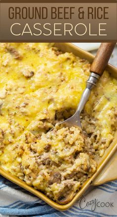 ground beef and rice casserole topped with cheese Ground Beef And Rice Casserole, Cheesy Ground Beef And Rice, Beef And Rice Casserole, Cheesy Ground Beef, Ground Beef And Rice, Beef Casserole Recipes, Ground Beef Casserole, Beef And Rice