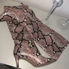 Like New, Never Worn! Faux Leather, Stiletto Heel (3 Inches), True Statement Boot. Pair With A Monochrome Fit To Make The Shoes The Star. Elegant Snake Print Boots For Party, Snake Print Party Boots, Pointed Toe Snake Print Heels For Party, Snake Print Pointed Toe Heels For Party, Snake Print Pointed Toe Party Heels, Pink Snake, Shoes Steve Madden, Blair Waldorf, Heel Boots