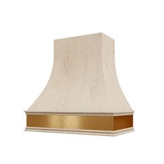 a white and gold range hood on a white background