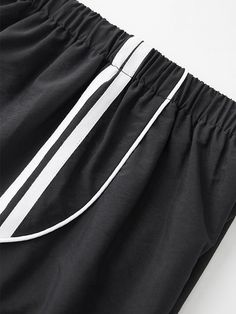 Piping Side Stripe Baggy Sweatpants Black Sporty Bottoms With Contrast Stitching, Casual Trousers With Contrast Trim, Casual Long Pants With Contrast Trim, Sporty Pants With Contrast Trim, Summer Streetwear Bottoms With Contrast Stripes, Black Bottoms With Striped Hem For Spring, Casual Straight Pants With Contrast Trim, Black Spring Bottoms With Striped Hem, Spring Black Bottoms With Striped Hem