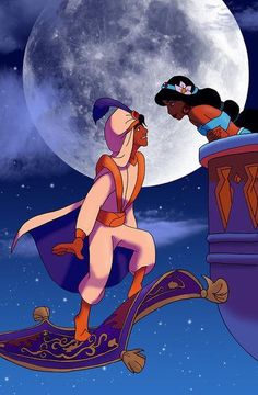 an animated image of two people sitting on top of a building in front of the moon