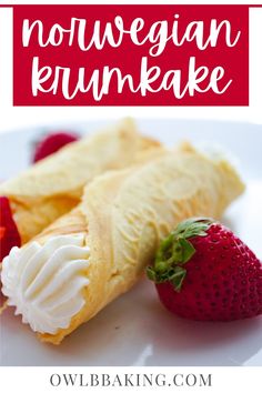 some fruit is on a white plate with whipped cream and strawberries next to it