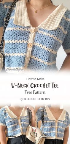 a crochet top with the text, how to make u - neck crochet tee free pattern