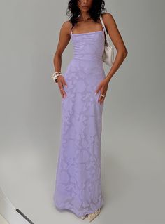 Maxi dress Satin material, floral print, cowl neckline, invisible zip fastening at back, open back with lace up fastening Non-stretch, Fully lined 100%  polyester, Lining: 100% polyester  Cold hand wash Maxi Dress Satin, Prom Inspiration, Princess Prom Dresses, Dress Lilac, Purple Prom Dress, Fleece Dress, Lilac Dress, Outerwear Outfit, Cowl Neckline