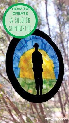 the silhouette of a soldier is shown in this stained glass ornament that reads how to create a soldier silhouette