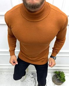 This fine Men's Turtleneck sweater in very high quality fine-knit material.  It boasts long sleeves with delicate ribbing at the cuffs and the hem. Sleek and chic Perfect choice for warmth Very slim fit, consider ordering a size up. Brown Stretch Top With Ribbed Cuffs, Brown Fine Knit Turtleneck For Winter, Winter Brown Fine Knit Turtleneck, Stretch Long Sleeve Polo Sweater With Ribbed Collar, Brown Ribbed Collar Turtleneck For Fall, Classic Brown Ribbed Sweater, Elegant Brown Sweater With Ribbed Collar, Classic Long Sleeve Turtleneck With Ribbed Collar, Classic Long Sleeve Turtleneck For Fall