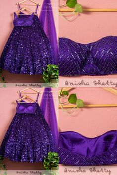 A three-piece purple shimmer lehenga set from the Anisha Shetty collection. This beautiful purple net lehenga is paired with a purple cutdana sequence net blouse. The lehenga set is enhanced with cutdana, sequins and 3d sequence work. This outfit is completed with a net embroidered purple dupatta with cutdana-sequin lace border detail with scalloped edging. Festive Purple Sequin Dress, Purple Semi-stitched Sequined Choli, Semi-stitched Purple Sequined Choli, Lavender Saree Set For Party, Lavender Saree For Party, Purple Sequin Fabric For Wedding And Festive Occasions, Purple Sequined Party Wear Sets, Purple Sequined Fitted Lehenga, Purple Mirror Work Sharara For Party