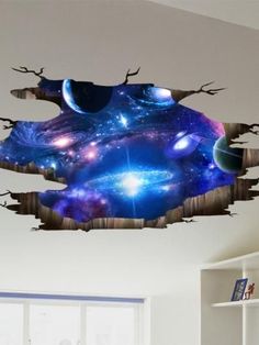 an image of a space scene with stars and planets in the sky wall decal