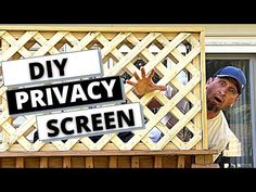 a man standing in front of a wooden privacy screen with his hands out and the words diy privacy screen above him