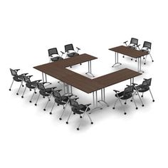 an office table with six chairs around it