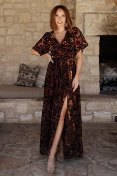 Say hello to our Uma Velvet Maxi Dress! This gorgeous dress features clove velvet material with a unique burnout mesh floral print. Floral Wedding Guest Dress, Embossed Dress, Floral Wedding Guest, Shower Outfits, Tulle Maxi Dress, Floral Bridesmaid, Embellished Maxi Dress, Winter Blue, Baltic Born