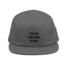 Looking for a unique and stylish way to show off your personality? Look no further than our personalized five panel hats! Whether you want to order your own logo, text, or design, our hats are embroidered with impeccable precision. So why not put your best foot forward and show the world who you really are with a personalized five panel hat? * 100% cotton * Soft-structured * Five panel * Low profile * Metal eyelets * Nylon strap clip closure 📦 Shipping & Handling Times * Domestic: Please allow Customizable 5-panel Snapback Hat, Adjustable Gray Hat For Camping, Gray Adjustable Hat For Camping, Gray Flat Bill Hat For Outdoor Activities, Gray Cap For Camping, Casual Gray 5-panel Hat, Gray Curved Brim Hat For Camping, Outdoor Flat Bill Hats With Custom Logo, Gray 5-panel Baseball Cap, One Size Fits Most