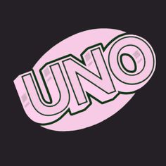 the word uno written in green and pink on a black background with an oval shape