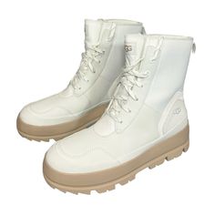 Brand: Ugg Title: The Ugg Lug Waterproof Combat Boot Condition: New Without Box - Retails For $140 Size: Womens Us 9 Color: Bright White Description: The Ugg Lug Is A Cross Between A Sneaker And A Weather-Resistant Boot And It Means Business. It's Tough On The Outside With Water-Repellent Materials, A Sturdy Rubber Outsole, And A Gusseted Tongue To Keep The Weather Out. On The Inside, It Features A Cozy Textile Lining And A Cushy Foam Footbed For A Comfortable Step. Protected: Waterproof Or Wate Lug Boots, Ankle Heels, Combat Boot, Boots Leather, Moto Boots, Womens Uggs, Ugg Shoes, Strap Heels, Bright White