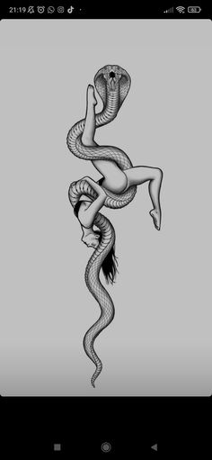 a drawing of a woman with a snake on her back