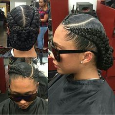 I love this double cornrows French braids! Black Braided Updo, 2 Braids Hairstyles, Hairstyles Black Hair, 2 Braids, Twisted Hair, French Braids, Types Of Braids, Feed In Braid