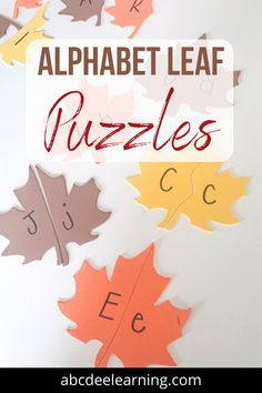 an alphabet leaf puzzle is shown with the words, abc and c on it in front of