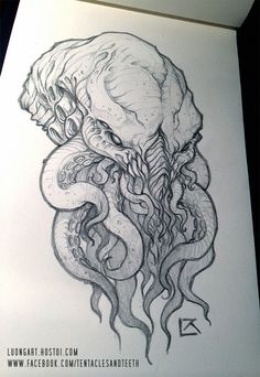 a drawing of an octopus with its tentacles curled up in the shape of a human head