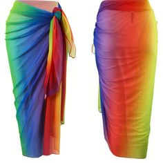 Bright Multi Color Tie Dye Sarong. Beach Wrap Skirt Is Perfect For A Swimsuit Coverup. Content Is 82% Polyester & 18% Elastane. Fabric Is A High Stretch. Measurements Flat Are Approximately 73” Wide X 47” Long. In New Condition. Nwt Bright Colors Are Red, Orange, Yellow, Lime Green, Green, Teal, Blue, Violet & Purple. (Box C-59) Multicolor Summer Beach Cover-up Bottoms, Blue Beachwear Skirt, Casual Multicolor Sarong For Beach Season, Green Beach Skirt For Summer, Purple Beach Skirt For Spring, Green Beachwear Skirt For Summer, Vibrant Summer Skirt For Vacation, Vibrant Summer Skirt, Purple Beachwear Bottoms For Beach Party