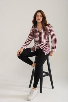 Product Information: 100% Viscose Printed Striped Model Information: Model is 1.75 m tall, size S. Hips: 90 cm Bust: 88 cm Striped Shirt Women, Women's Shirt, Womens Clothing Tops, Garnet, Art Collection, Womens Shirts, Bathing Beauties, Tops & Tees, Womens Tops