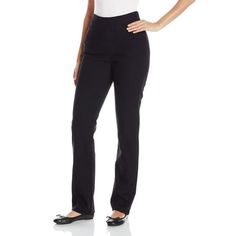 Chic Women's Easy Fit Elastic Waist Pull On Pant. Simplicity plus comfort equals the Chic Classic Collection Womens Easy-Fit Elastic-Waist Pant. The pull-on styling, flat elastic waistband and straight leg fit make these pants the perfect solution for the office or leisure activities. Available in a variety of sizes and colors, they provide a slim silhouette and are fitted through the seat and thigh. The cotton blend paired with spandex gives you plenty of flexibility as you move throughout your Shade Clothing, Flannel Lined Jeans, Black Capri Pants, Womens Black Pants, Work Pants Women, Chic Pants, Petite Pants, Jeans Material, Elastic Waist Pants