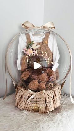 a teddy bear sitting in a clear bag