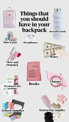 the contents of a travel bag are shown in this graphic style, with text that reads things