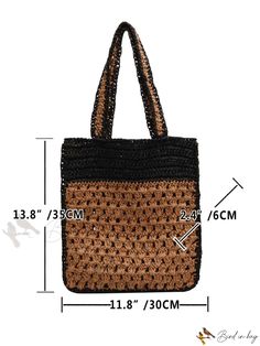 Bird in Bag - Woven Shoulder Bag - Stylish and Simple Fashion Satchel Lightweight Rectangular Shoulder Bag For Shopping, Trendy Lightweight Brown Beach Bag, Trendy Brown Lightweight Beach Bag, Casual Summer Satchel, Lightweight Rectangular Brown Shoulder Bag, Summer Square Satchel For Shopping, Black Casual Straw Bag, Brown Casual Crochet Bag, Brown Satchel For Summer Shopping