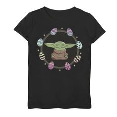 Give your Star Wars fan a cool new look this Easter with this Baby Yoda egging around girls' graphic tee from The Mandalorian. Give your Star Wars fan a cool new look this Easter with this Baby Yoda egging around girls' graphic tee from The Mandalorian.  Crewneck Short sleevesFABRIC & CARE Cotton Machine wash Imported Size: Small. Color: Black. Gender: female. Age Group: kids. The Mandalorian Grogu, Mandalorian Grogu, Easter Tees, Star Wars The Mandalorian, Star Wars Kids, Spring Is In The Air, Star Wars Tshirt, Girls Graphic Tee, The Mandalorian