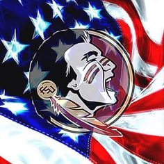 an american flag with the image of a football player on it's face and stars in the background