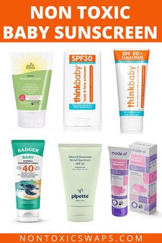 Non toxic baby sunscreen helps block the sun’s rays and eliminate the toxins found in average sunscreen. Check out these non toxic options. Non Toxic Makeup, Safe Sunscreen, Toxic Skincare, Sun Block