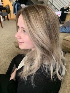 Ash blonde balayage with dark root smudge Dark Root Smudge, Dirty Ash Blonde Hair, Ash Blonde Short Hair, Blonde Hair Balayage, Ash Blonde Hair Balayage, Root Smudge, Ash Blonde Balayage, Blonde Short, Ash Blonde Hair