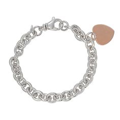 "Bracelet Details: Length: 7.5 in. Clasp: lobster-claw Metal: 14k rose gold over sterling silver, rhodium-plated sterling silver  Size: 7.5"". Color: Multicolor. Gender: female. Age Group: adult." Classic Double Heart Rose Gold Jewelry, Classic Rose Gold Double Heart Jewelry, Classic Heart Charm Bracelet In White Gold, Classic White Gold Charm Bracelet With Heart Charm, Classic White Gold Charm Bracelet With Heart, White Gold Heart Charm Chain Bracelet For Anniversary, White Gold Chain Bracelet With Heart Charm For Anniversary, Rose Gold Chain Bracelet With Heart Charm, White Gold Classic Heart Charm Bracelet