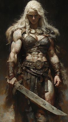 Muscular Female Character Design, Female Viking Warrior, Female Barbarian, Female Swordsman, Female Viking, Barbarian Woman, Fantasy Town, Savage Worlds, Angel Warrior