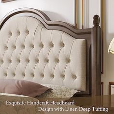 an elegant headboard with linen deep tufted