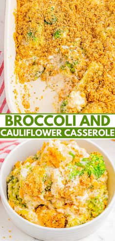 broccoli and cauliflower casserole in a white dish