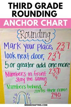 a sign that says third grade rounding anchor chart with numbers in the middle and bottom