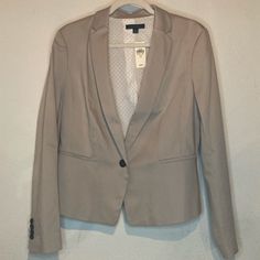 Details: - One Button Women’s Suit Jacket - Size 12 - New With Tags Beige Button-up Blazer For Work, Beige Blazer With Button Closure For Office Wear, Beige Button-up Outerwear, Beige Button-up Outerwear For Office, Beige Buttoned Blazer For Office, Beige Blazer With Buttons For Office Wear, Beige Single Button Outerwear For Office, Beige Outerwear For Office Wear, Cream Single Button Outerwear For Work