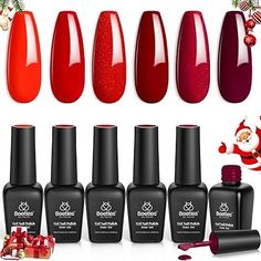 6 Bloody Mary Gel Polish(6*7.5ml /0.25 fl.oz ): We put together the top 6 trendiest colors of Red! We studied the upcoming color trends closely so you could display a colorful, stylish, modern manicure every time for New Year Holiday and! It comes with the Shimmer Red, Burgundy Red gel nail polish to DIY at home. Perfect for girlfriends and women gift.Color Number is: a419-a420-a421-a422-a423-a424.Thanks Giving Gifts are a good choice. Red Gel Nail Polish, Nail Red, Red Gel Nails, Gifts Box, Fall Gel Nails, Gel Set, Manicure Gel