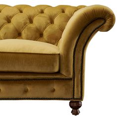 Peyton Sloped Arm Chesterfield Love Seat - Yellow Velvet - Crafters and Weavers Small Scale Sofa, Chesterfield Sofa Living Room, Chesterfield Living Room, Chesterfield Couch, Button Tufted Sofa, Velvet Chesterfield Sofa, Yellow Couch, Fancy Chair, Leather Chesterfield Sofa