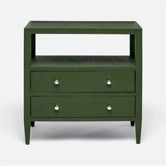 a green nightstand with two drawers on each side