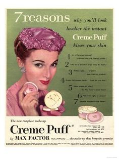 an advertisement for creme puff with a woman in pink holding a creamer and the words, 7 reasones you'll look