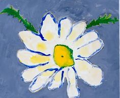 a painting of a white flower on a blue background