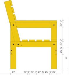 a drawing of a yellow chair with measurements