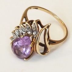 10k Yellow Gold Amethyst Diamond Ring Size 8 Jewelry Purple, Amethyst And Diamond Ring, Amethyst Jewelry, Jewelry Vintage, Womens Jewelry Rings, Purple Gold, Diamond Ring, Vintage Jewelry, Ring Size