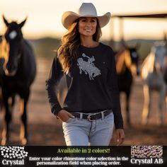 Saddle up for style with our fabulous shirt featuring a cowgirl riding horse design, beautifully embellished with sparkling rhinestones. This eye-catching piece captures the spirit of the Wild West, blending fashion with frontier flair. Whether you're a seasoned equestrian or simply admire the rugged charm of Western culture, this shirt is sure to make a statement wherever you go. Crafted with premium materials and attention to detail, it's perfect for adding a touch of cowboy chic to your wardr Cowgirl Riding Horse, Music Concert Outfit, Country Music Concert Outfit, Country Music Concert, Cowboy Chic, Cowgirl Pictures, Country Music Concerts, Rodeo Cowgirl, Riding Horse