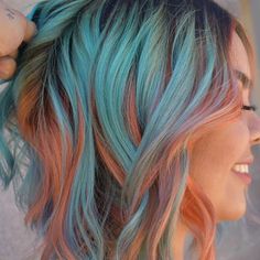 Fun Hair Color Ideas, Blue And Pink Hair, Hair Color Ideas For Dark Hair, Color Ideas For Dark Hair, Ideas For Dark Hair, Turquoise Hair, Multicolored Hair